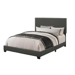 Boyd Gray Wood Frame Full Panel Bed with Nail head Trim