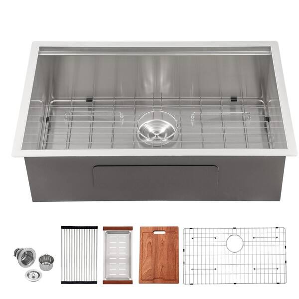 Logmey 32 In. Undermount Sink Single Bowl Workstation Sink 16 Gauge ...