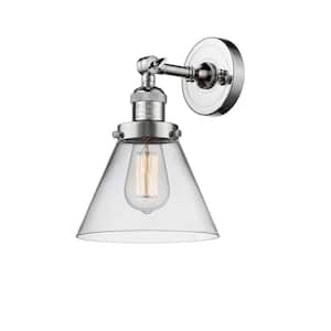 Cone 1-Light Polished Chrome Wall Sconce with Clear Glass Shade