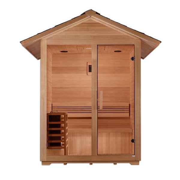 Maxxus GDI Series 3-Person Indoor/Outdoor Wet/Dry Sauna In Treated Hemlock with Traditional Steam Heater Includes Accessories