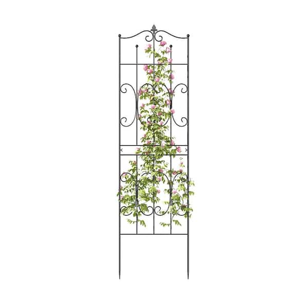 Kingdely 70.5 in. H Black Steel Trellis Garden Fence Panel, Plants Support Rustproof Decorative Garden Fence (1-Pack)