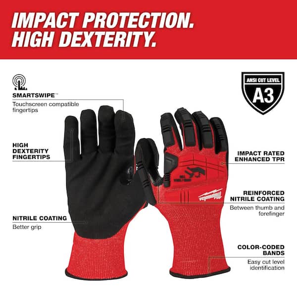 Milwaukee Work Gloves 48-22-8721, Size Medium, Red, Black, Gray