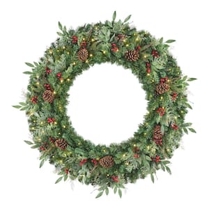 48 in. Pre-Lit LED Woodmoore Artificial Christmas Wreath