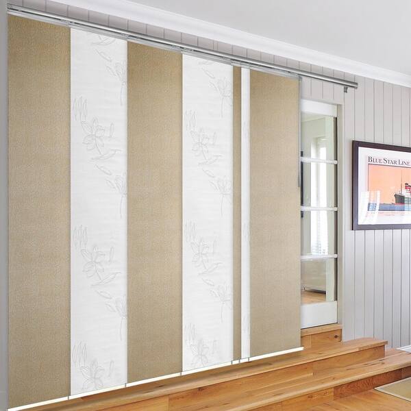 EMOH Sandy Blossom 110 in. - 153 in. W x 94 in. L Adjustable Light Filtering 7-Panel Satin Nickel Panel Track 23.5 in. Slates