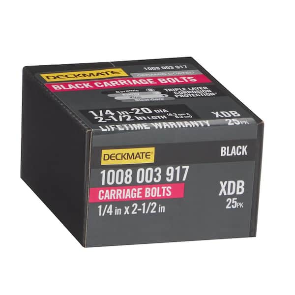 DECKMATE 1/4 in. -20 x 2-1/2 in. Black Deck Exterior Carriage Bolt (25-Pack)