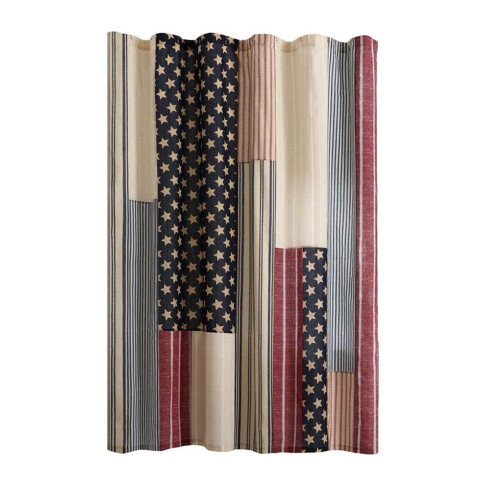 Americana Patchwork Cotton Shower Curtain with Stars and Stripes