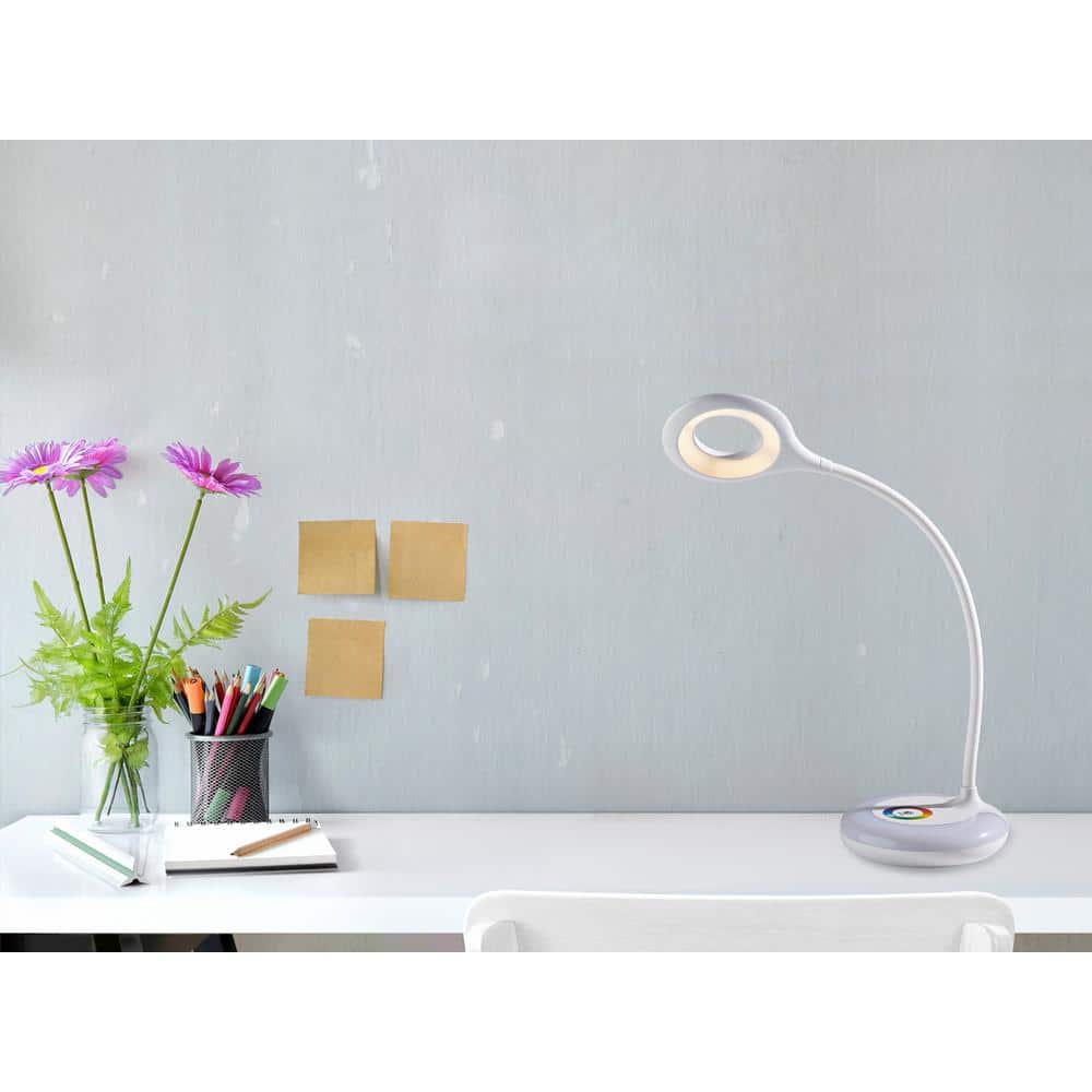 19 in. Glossy White Finish Mia LED Color Changing Desk Lamp