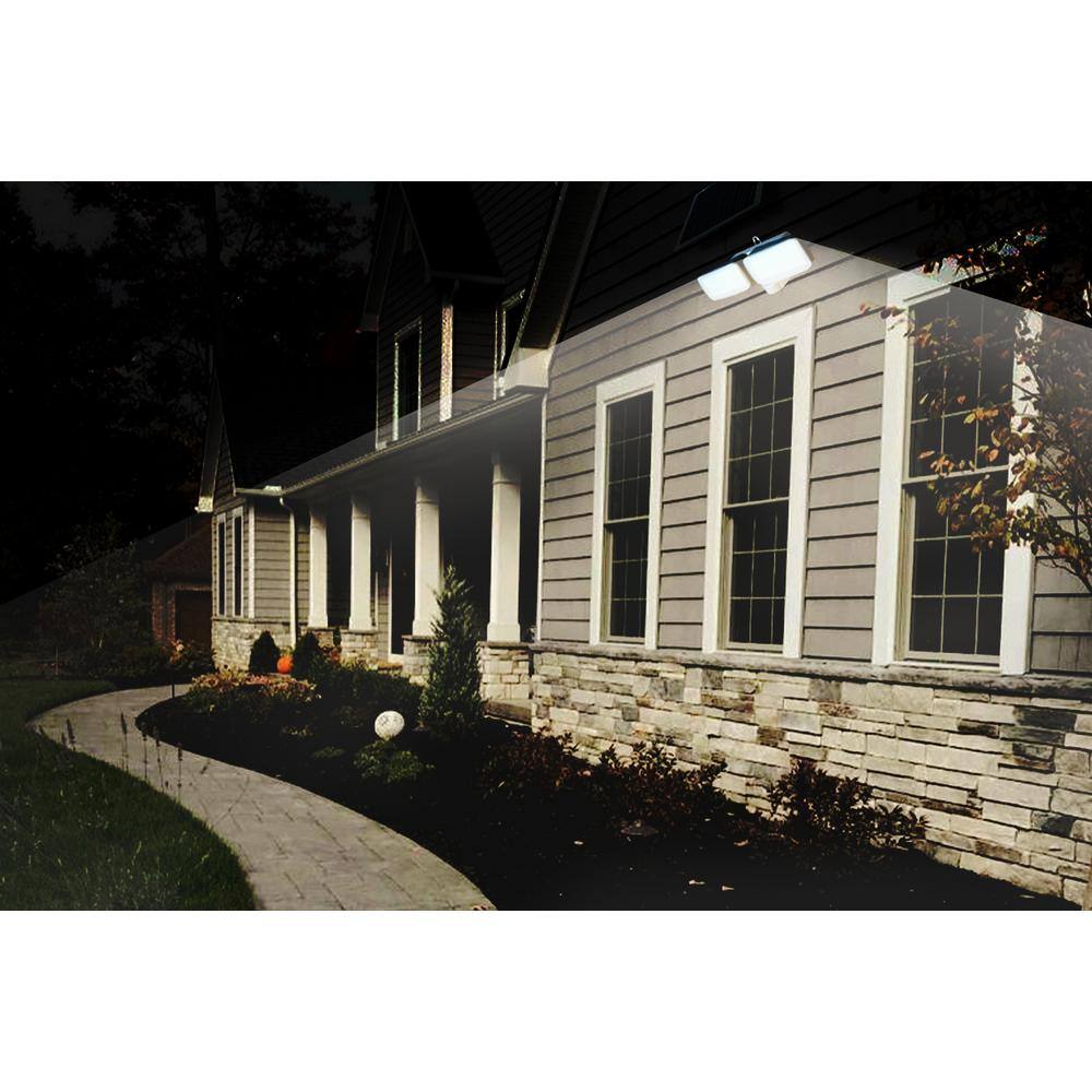 Black Solar Powered Dual Head Motion Activated LED Flood Light