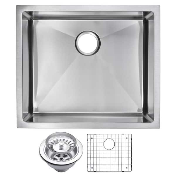 Water Creation Undermount Stainless Steel 23 in. Single Bowl Kitchen Sink with Strainer and Grid in Satin