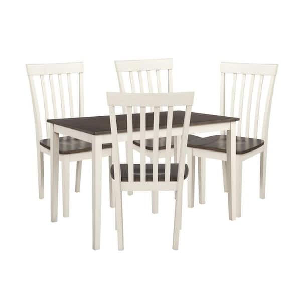 Benjara 5-Piece Rectangle White, Gray and Brown Wood Top Dining Table ...