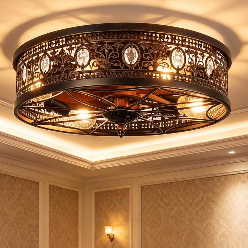 18 in. Indoor Farmhouse Ceiling Fan with Light and Remote Control, Low Profile Flush Mount Fandelier (No Bulb)-Black price history on PriceWatchPro
