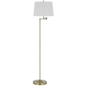 63" Height Antique Brass Swing Arm Metal Floor Lamp with Fabric Shade