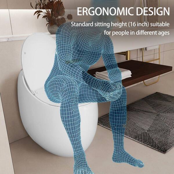 1-Piece 1.28 GPF Single Flush Egg Shape Toilet with Soft Close