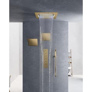 5-Spray 20 in. Ceiling Mount LED Music Dual Shower Head Fixed and Handheld Shower Head and 2.5 GPM in Brushed Gold