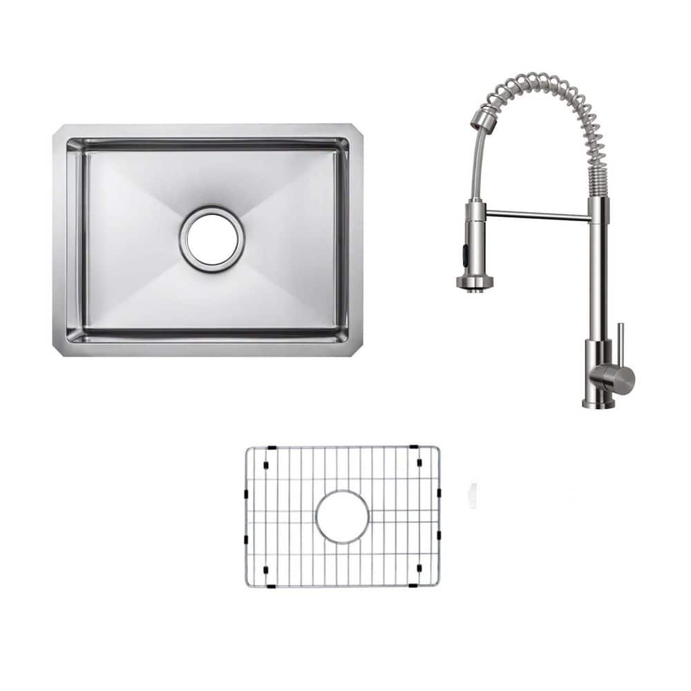 20 in. Handmade Tiny Radius Undermount Single Bowl 16 Gauge Stainless Steel Kitchen/Bar Sink with Pulldown Faucet price history on PriceWatchPro