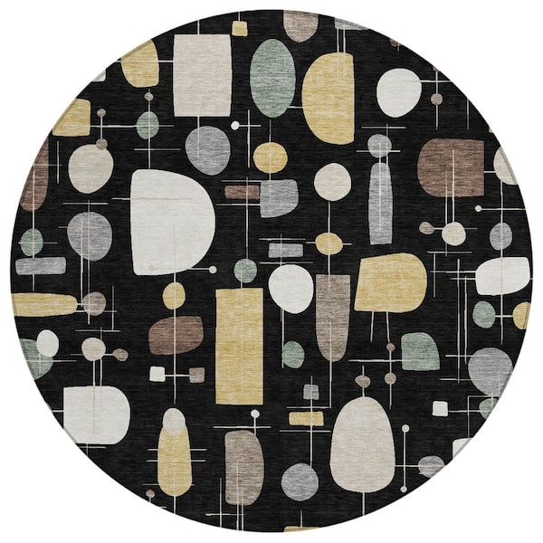 Chantille Machine Washable Indoor/Outdoor Abstract ACN2393 Black 8 ft. x 8 ft. Round Rug