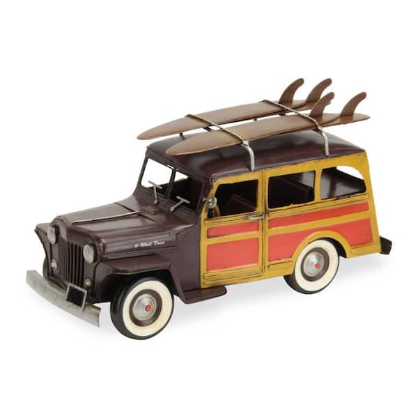 HomeRoots Metal Yellow and Brown Hand Painted 1948 Brown y Car Model Sculpture