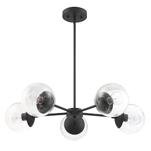 Gracelyn 5-Light Matte Black Indoor Modern Dimmable Chandelier with Clear Seedy Glass Globe Shades