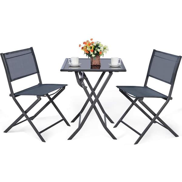 Alpulon Dark Gray 3-Piece Metal Outdoor Patio Bistro Set with Coffee Table