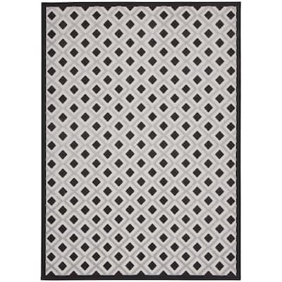 Aloha Black White 12 ft. x 15 ft. Geometric Contemporary Indoor/Outdoor Area Rug