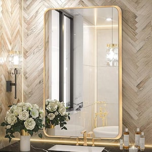 30 in. W x 40. 2 in. H Rectangular Aluminum Frame Square Gold Wall Mirror