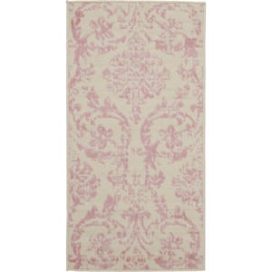 Jubilant Ivory/Pink doormat 2 ft. x 4 ft. Persian Vintage Kitchen Area Rug