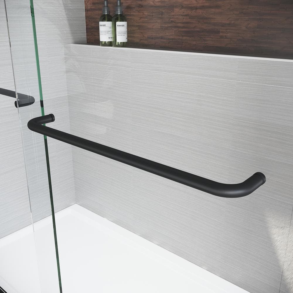 Matte Black Double Sliding Frameless Tub Door with Clear Tempered Glass
