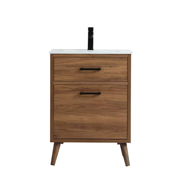 Unbranded Simply Living 24 in. W x 18.11 in. D x 33.46 in. H Bath Vanity in Walnut Brown with White Resin Top