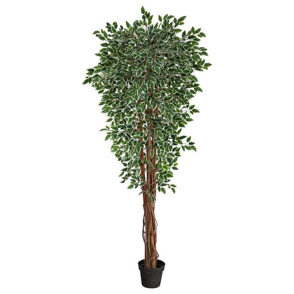 Nearly Natural 70 in. Artificial Variegated Ficus Tree UV Resistant (Indoor/Outdoor)