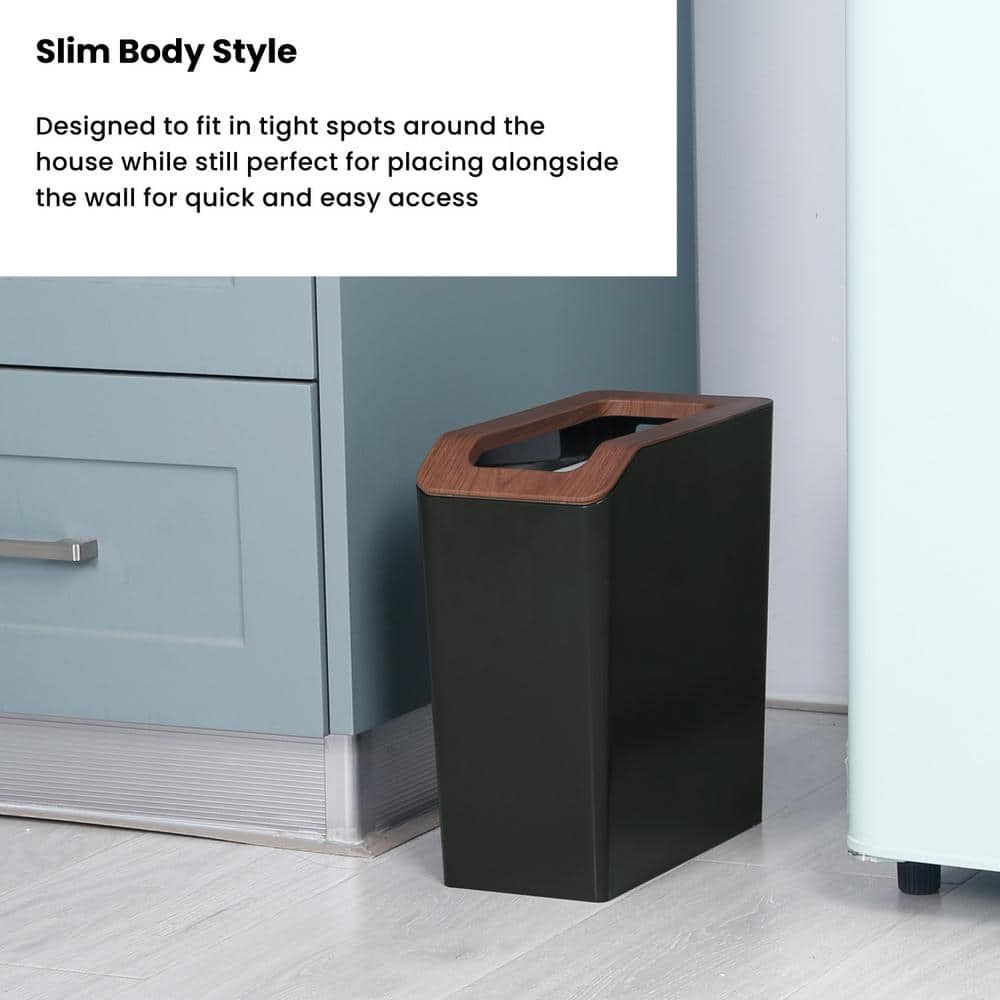 2.1 Gallon Slim Rectangular Black and Brown Plastic Trash Can Set
