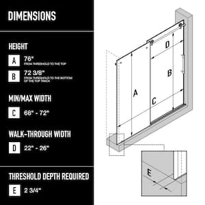 Elan Cass Aerodynamic 68 to 72 in. W x 76 in. H Sliding Frameless Shower Door in Matte Black with 3/8 Clear Glass