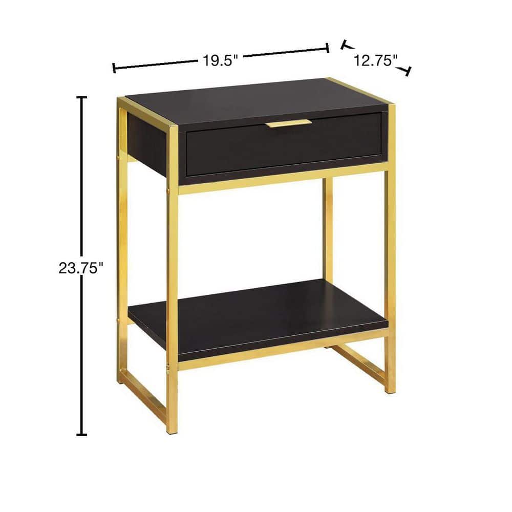 Cappuccino and Gold Metal Rectangular Storage Accent Table