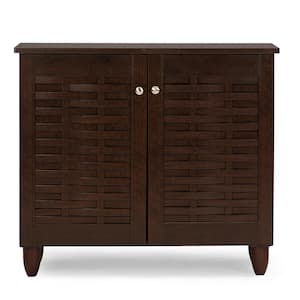 26.33 in. H x 29.95 in. W Brown Wood Shoe Storage Cabinet