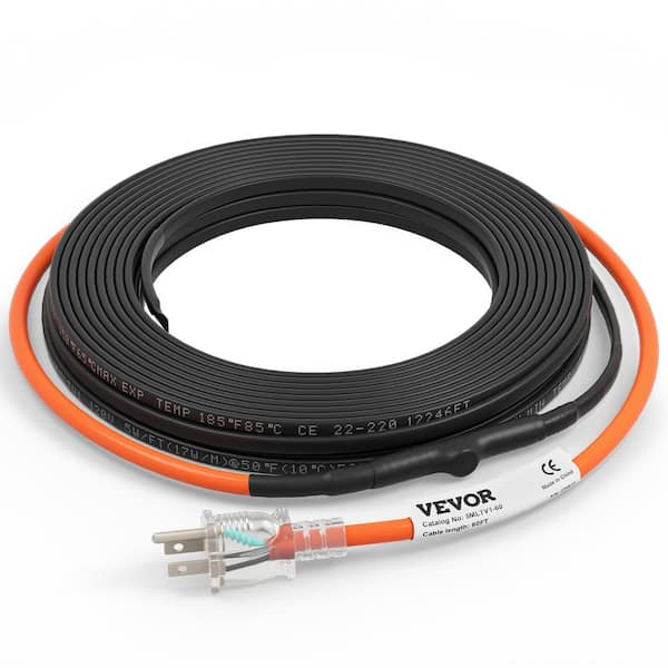 VEVOR 60 ft. Pipe Heat Cable 5W/ft. Self-Regulating Heat Tape IP68 110Volt with Build-in Thermostat for PVC Metal Plastic Hose