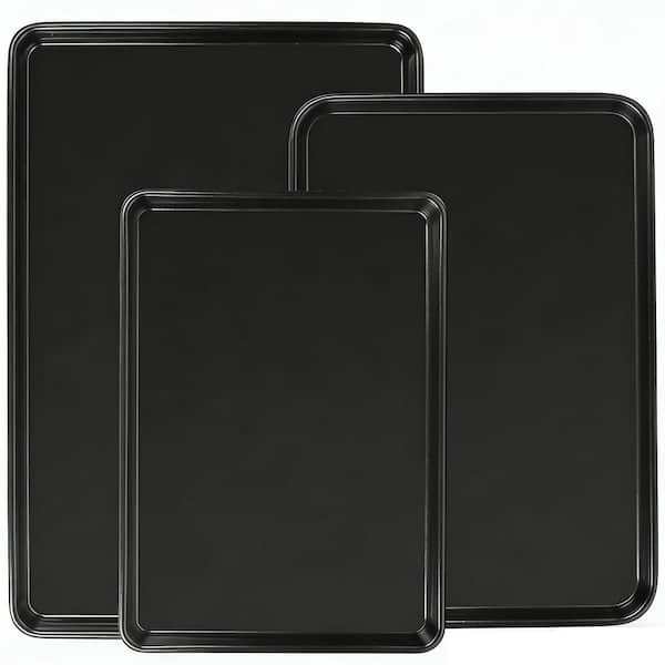 Baking Sheet Pan Set of 3, Commercial Cookie Sheets for Baking, Nonstick, Heavy Duty and Easy Clean, Dark Black