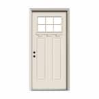 36 in. x 80 in. 6 Lite Craftsman Primed Steel Prehung Right-Hand Inswing Front Door w/Brickmould and Shelf