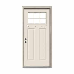 36 in. x 80 in. 6 Lite Craftsman Primed Steel Prehung Right-Hand Inswing Front Door w/Brickmould and Shelf