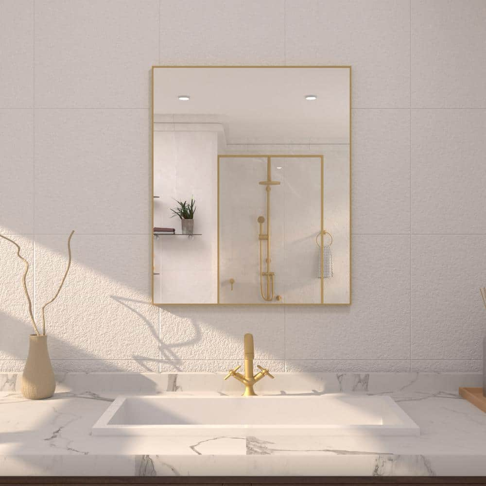 36 in. W x 30 in. H Rectangular Framed Wall Bathroom Vanity Mirror in Brushed Gold