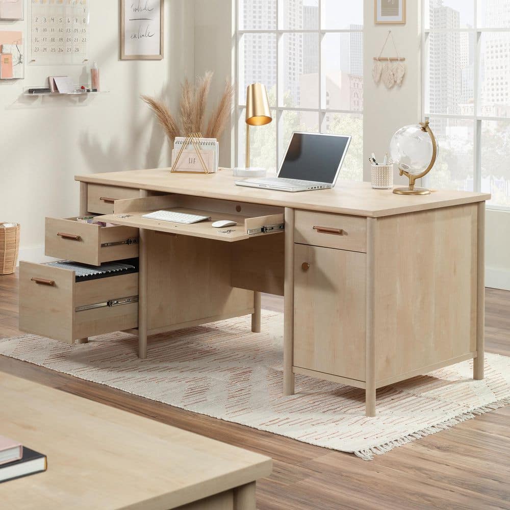 Maple Brown Executive Desk with Keyboard Tray and Filing Cabinet