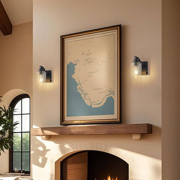 4.75 in. 1-Light Black Rechargeable Color Changing Dimmable Wall Sconce with Remote Control, LED Bulb Included (2-pack)