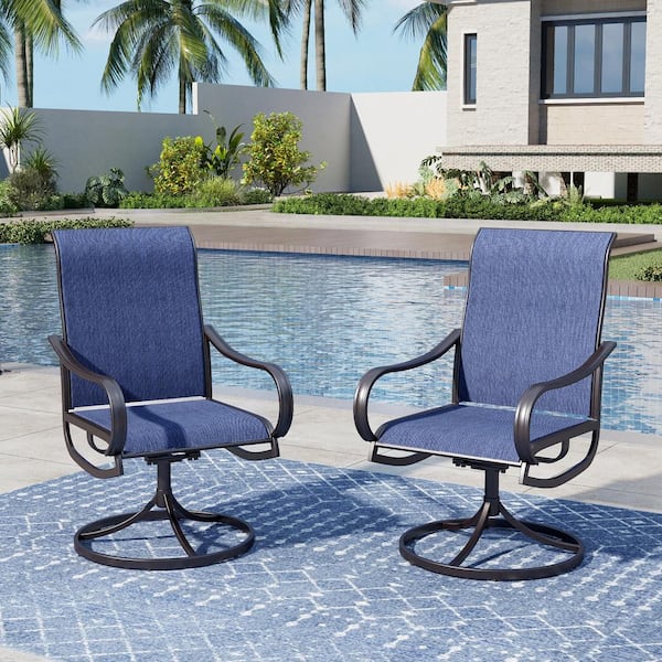 PHI VILLA Black Swivel Text Ilene Metal Patio Outdoor Dining Chair (2-Pack)