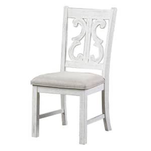 White and Gray Fabric Carved Back Dining Chair (Set of 2)