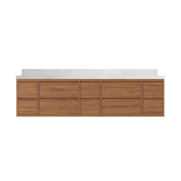 Willow Collections Madison Float 84 in. W x 22 in. D x 36 in. H Double Sink Bath Vanity in Dark Natural with 2" Empira Qt. Top