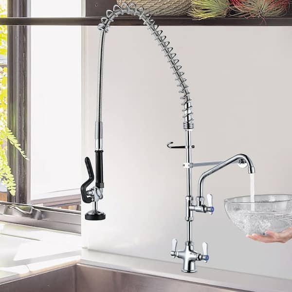 39.3 in. H Triple Handle Pull Down Sprayer Kitchen Faucet with 360° Swivel and Pre Rinse Sprayer in Polished Chrome