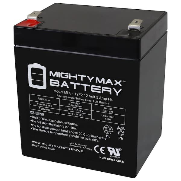 MIGHTY MAX BATTERY 12V 5Ah F2 SLA Replacement Battery for Ion Block Rocker Speaker MAX3973955