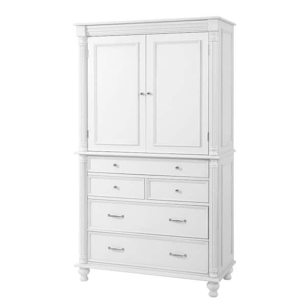 Javern Modern White 77.3 in. Freestanding Kitchen Pantry Accent Storage Cabinet Cupboard with Shelves and 5 Drawers