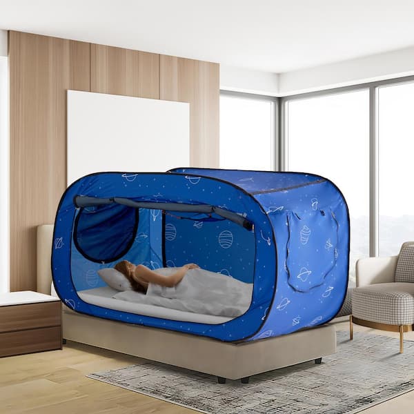 Bed Tent Pongee Fabric 2 Doors Breathable Dream Tent 0.33 in. Privacy Full Size Block Out Light Sleeping Bed Canopy Fit