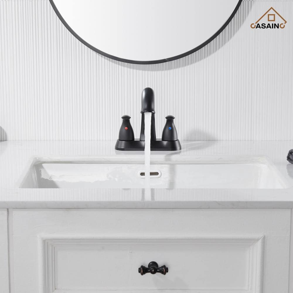 Matte Black Stainless Steel Centerset Bathroom Faucet with Drain