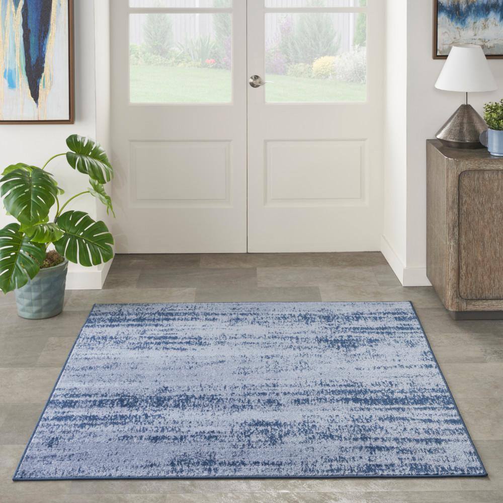 Essentials Denim Blue Abstract Indoor/Outdoor Square Rug