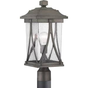 Abbott Collection 1-Light Antique Pewter Clear Seeded Glass Craftsman Outdoor Post Lantern Light